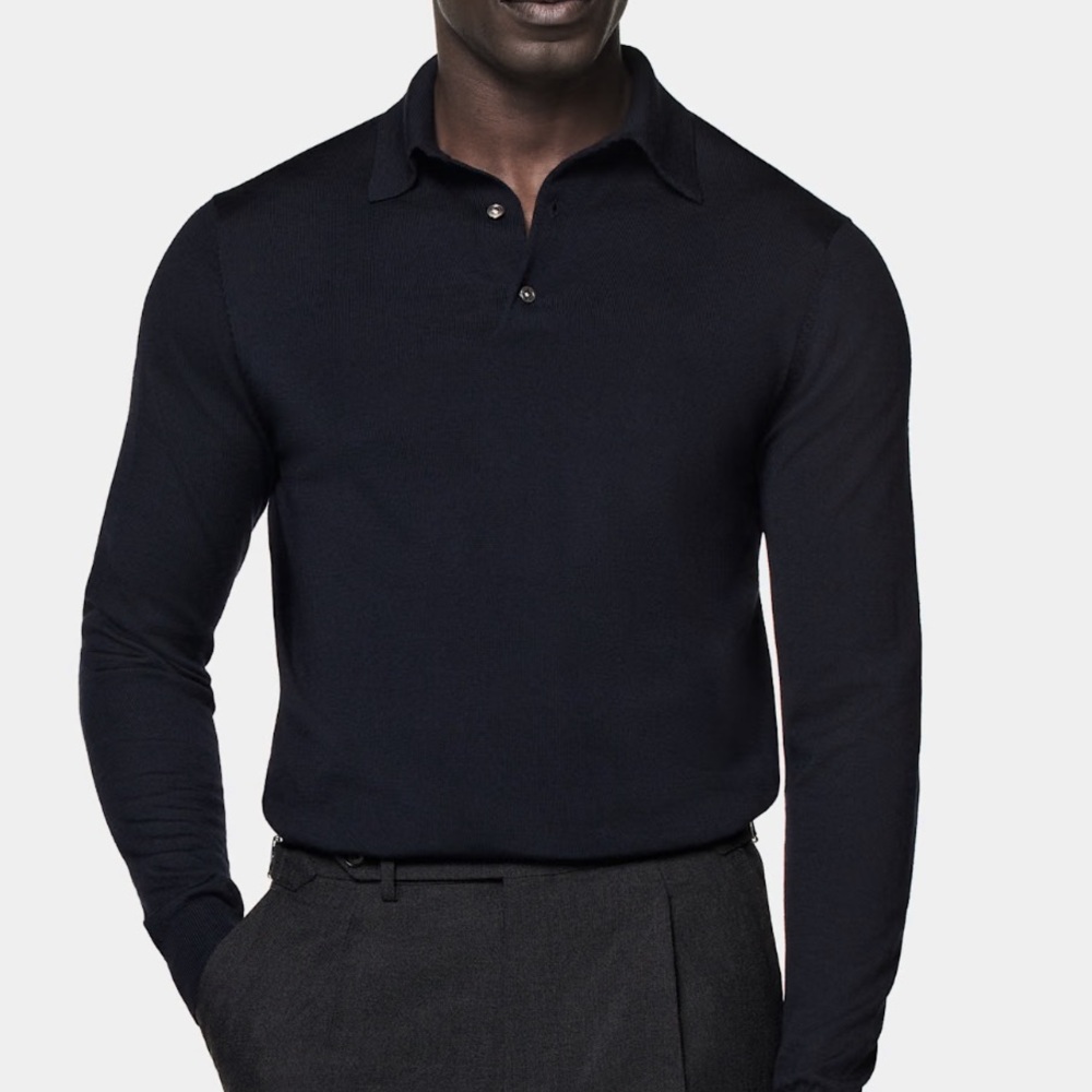 Suitsupply ‘Navy Merino Long Sleeve Polo’